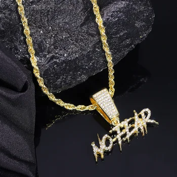 Мужское ожерелье Iced Out в стиле хип-хоп с подвеской в виде буквы из горного хрусталя и колье из искусственного жареного теста шириной 4 мм, универсальное ювелирное изделие