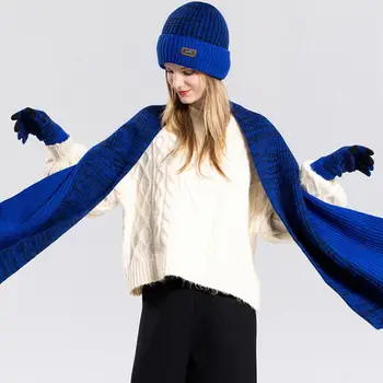Комплект одежды, шапка, шарф, перчатки, Ультратолстая зимняя теплая шапка-бини с флисовой подкладкой, перчатки, шарф, комплект, супер мягкий ветрозащитный длинный для мужчин Изображение 2