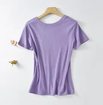 Однотонная базовая женская футболка повседневного цвета с коротким рукавом