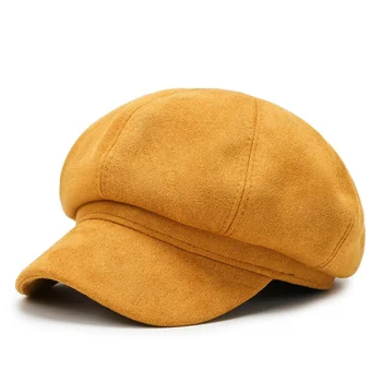 Однотонная Корейская версия Защита от солнца Женская кепка с козырьком Весенне-осенний оттенок Уличная шляпа художника, шляпа газетчика Изображение 2