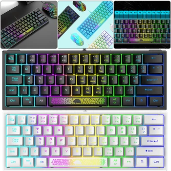 Проводная клавиатура K61 RGB, 60-процентная эргономичная игровая клавиатура, 62 клавиши, механическая клавиатура USB, несколько режимов для ноутбука, ПК, планшета