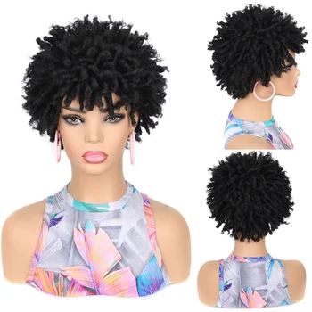 Короткие парики с дредами для чернокожих женщин, короткие афро-кудрявые парики с челкой, африканские парики из синтетического волокна.