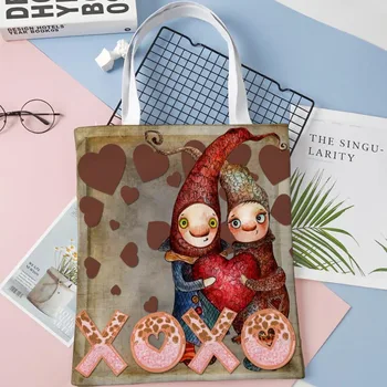 Сумка-тоут Valentine Gnomes Из хлопчатобумажной ткани, сумки для покупок через плечо, женская сумка, Эко Складная многоразовая сумка для покупок 1016WJY Изображение 2
