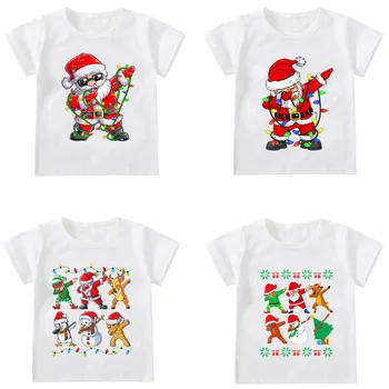 Протирание Санта-Рождественская футболка Санта-Клаус с подсветкой, одежда для детей, рубашка для мальчиков, футболка для девочек, одежда для вечеринок, Детская одежда