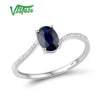 Женское кольцо из чистого белого золота 14 карат 585 пробы с сияющим бриллиантом и синим сапфиром, роскошная свадьба, помолвка, элегантные ювелирные украшения