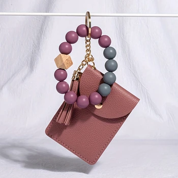 Новая модная сумка для карт, симпатичная простая женская сумочка с силиконовым браслетом из бисера, несколькими слотами для карт, держателем для карт, однотонным кошельком