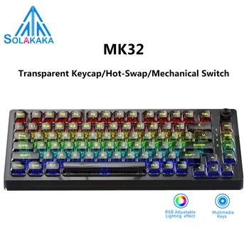 SOLAKAKA MK32 82 клавиши RGB USB Механическая игровая клавиатура, поддержка режима 2.4G, проводной режим, клавиатура для компьютера, ПК, ноутбука