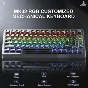 SOLAKAKA MK32 82 клавиши RGB USB Механическая игровая клавиатура, поддержка режима 2.4G, проводной режим, клавиатура для компьютера, ПК, ноутбука Изображение 2