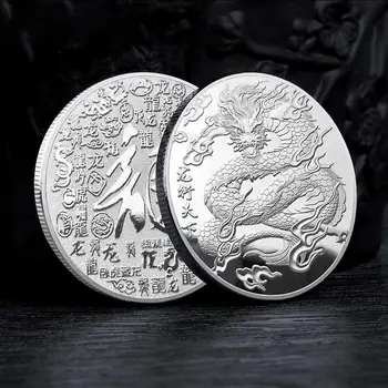 Год Дракона 2024 Китайские Монеты 2024 Китайский Знак Зодиака Богатства И Успеха Счастливая Монета Красочная Монета С Покрытием в виде Китайского Дракона Изображение 2