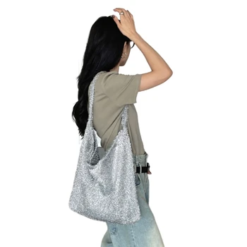 Сумка через плечо 2023, блестящая сумка-тоут, универсальная сумка для покупок, модная сумочка