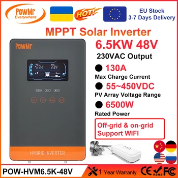 PowMr 6.5KW 48V Гибридный Солнечный Инвертор С Wifi 230VAC MPPT 130A Контроллер Зарядного Устройства Макс PV 450VDC Вход 6.25 Дюймовый ЖКЭкран
