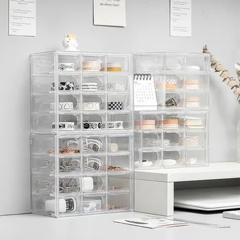 Прозрачный и минималистичный ящик для хранения, коробка в стиле ящика для рабочего стола, коробка для организации ювелирных изделий с несколькими сетками, Коробка для хранения мелких предметов 2024