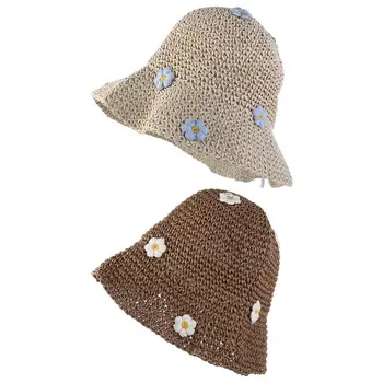 Уличная женская панама с защитой от ультрафиолета, пляжная шляпа ручной работы, солнцезащитный крем, цветочная солнцезащитная кепка, соломенная шляпа, солнцезащитная шляпа от солнца