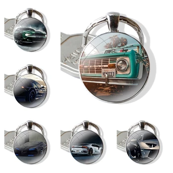 Модный дизайн мультфильм Креативная мода Большой крутой автомобильный стеклянный брелок с Кабошоном Брелки для ключей ручной работы
