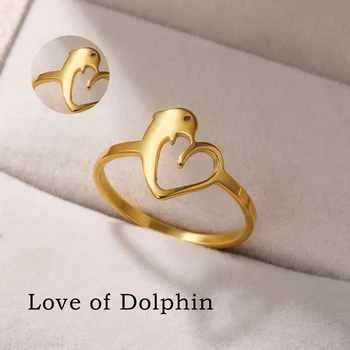 Высококачественные кольца с сердечками Влюбленных Дельфинов из нержавеющей стали Для Женщин, кольца золотого цвета, модные украшения, подарок Anillos Bague