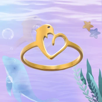 Высококачественные кольца с сердечками Влюбленных Дельфинов из нержавеющей стали Для Женщин, кольца золотого цвета, модные украшения, подарок Anillos Bague Изображение 2