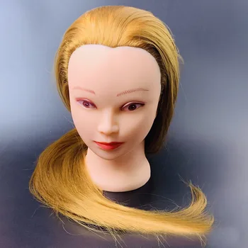 Золотая голова куклы-манекена длиной 60 см для причесок из высокотемпературных волокон, сплетенная вручную тренировочная голова для практических причесок