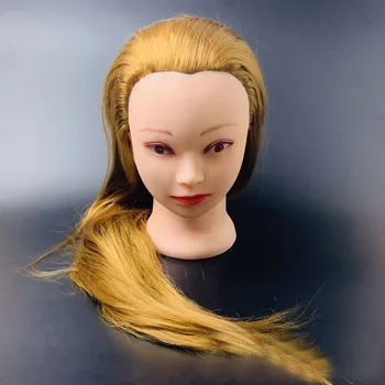 Золотая голова куклы-манекена длиной 60 см для причесок из высокотемпературных волокон, сплетенная вручную тренировочная голова для практических причесок Изображение 2