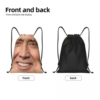 Изготовленные на заказ Сумки Nicolas Cage на шнурке Мужские Женские Легкие Забавные Рюкзаки для хранения в спортзале Изображение 2