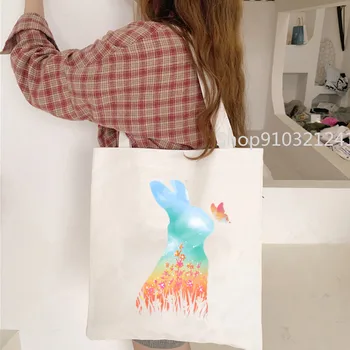Сумки через плечо Hello Spring Rabbit, модная студенческая сумка для книг, ретро-эстетическая холщовая сумка Bad Bunny, женская сумка для покупок.
