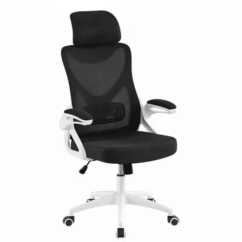 Офисное кресло из эргономичной сетки с высокой спинкой и регулируемым мягким подголовником, белое / черное