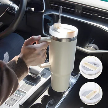 изолирующая чашка для кофе с соломинкой на 40 унций с ручкой, портативная автомобильная бутылка для воды, термокружки для путешествий, не содержащие BPA, инструмент для приготовления коктейлей