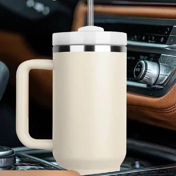 изолирующая чашка для кофе с соломинкой на 40 унций с ручкой, портативная автомобильная бутылка для воды, термокружки для путешествий, не содержащие BPA, инструмент для приготовления коктейлей Изображение 2