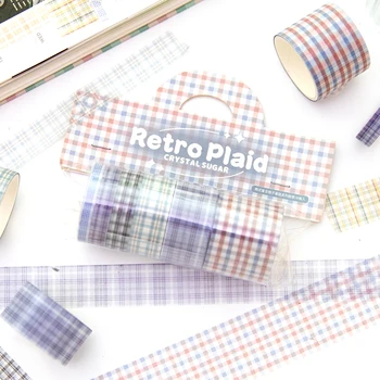36 шт./6 упаковок серии Ретро в клетку, милые декоративные бумажные маскирующие ленты washi Изображение 2