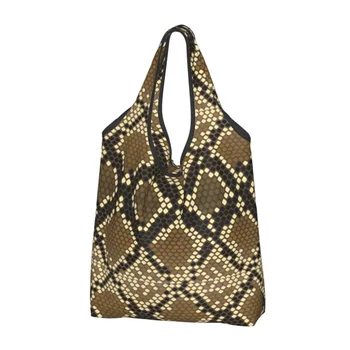 Женские сумки для покупок с принтом из змеиной кожи на заказ, портативные сумки для покупок с текстурой змеиной кожи большой емкости