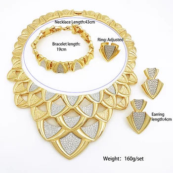 Итальянско-бразильский комплект ювелирных изделий для женщин, Двухцветное ожерелье, серьги с браслетом, кольцо, набор для свадеб, подарки для вечеринок Изображение 2
