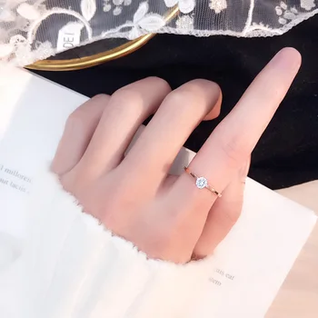 Кольцо-пасьянс из нержавеющей стали, Корейские модные тонкие кольца на мизинцах с AAA + Кубическим цирконием, позолоченные ювелирные изделия для женщин KBR111 Изображение 2