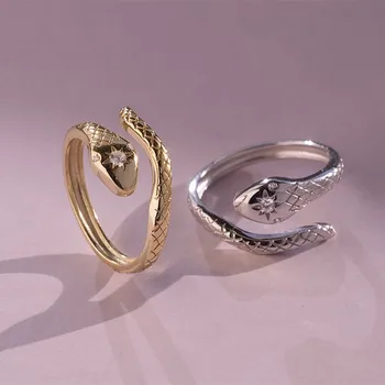 Индивидуальное золотое кольцо в виде змеи, инкрустированное белым кристаллом циркона, кольцо для коктейльной вечеринки, женское кольцо, модное обручальное кольцо, ювелирные изделия