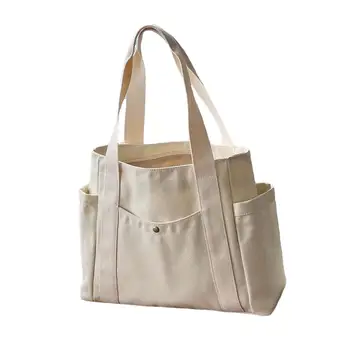 Женская сумка-тоут, холщовая сумочка, рабочий кошелек с множеством карманов, модная женская пляжная сумка с ручкой, сумка для покупок на молнии Изображение 2