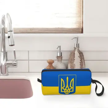 Флаг Украины с гербом, большая косметичка, сумка на молнии, дорожные косметические сумки, сумка для хранения для женщин Изображение 2