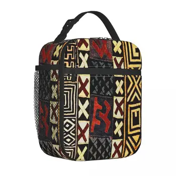 Абстрактные сумки для ланча, изолированные грязевой тканью в африканском стиле, контейнер-холодильник для еды, большая сумка для ланча, сумка для еды для путешествий в колледж Изображение 2