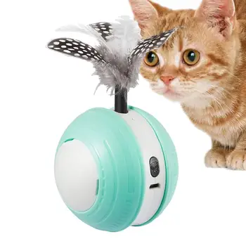 Самокатящийся Мяч Игрушка Для Кошек Автоматические Движущиеся Игрушки Для Кошек С Хвостовым Пером USB Перезаряжаемые С 2 Режимами Smart Cat Toy Sound &