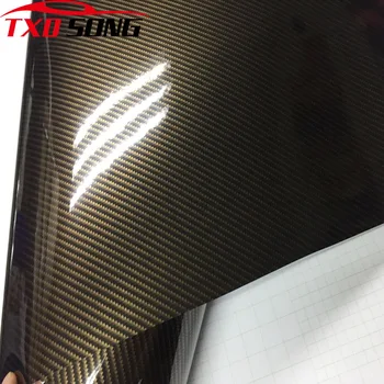 Высококачественная глянцевая виниловая пленка 2D из углеродного волокна для обертывания автомобиля виниловой пленкой, наклейка для авто, наклейка 2D из углеродного волокна с золотым покрытием