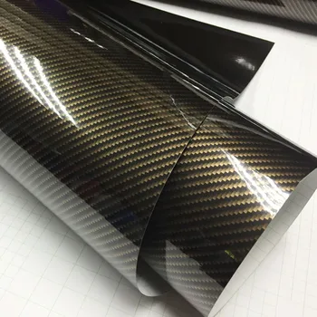 Высококачественная глянцевая виниловая пленка 2D из углеродного волокна для обертывания автомобиля виниловой пленкой, наклейка для авто, наклейка 2D из углеродного волокна с золотым покрытием Изображение 2