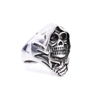 Мужское байкерское кольцо с готическим черепом Death Grim Reaper из нержавеющей стали