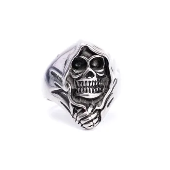 Мужское байкерское кольцо с готическим черепом Death Grim Reaper из нержавеющей стали Изображение 2