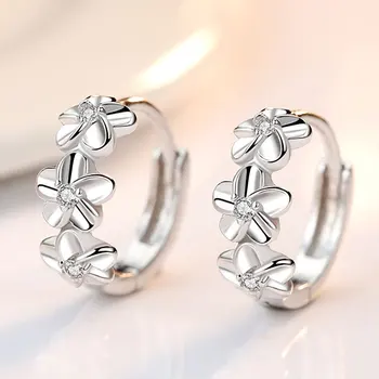 Серьги-иглы из стерлингового серебра 925 пробы для женщин, свадебная мода, высококачественные ювелирные изделия, кристалл, цветок из циркона, гвоздик Изображение 2