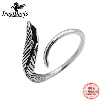 TrustDavis Настоящее кольцо из стерлингового серебра 925 пробы Fashion INS Винтажное Открывающее кольцо с крыльями Ангела для женщин Подарок на День рождения Ювелирные изделия 925 пробы DA624