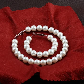 Женские элегантные серьги-кольца с белым жемчугом, большие серьги для вечеринки по случаю дня рождения девушки, свадебные модные украшения