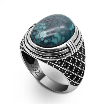 Кольца из цельного серебра 925 пробы с натуральным лабрадоритом, турецкие Кольца на палец, Мужское кольцо