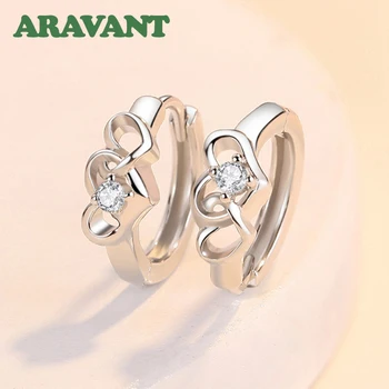 Серьги-кольца из серебра 925 пробы с цирконом в виде сердца для женщин, модные украшения для вечеринки, свадьбы, помолвки