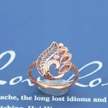 пурпурно-золотые кольца 585 пробы с 14-каратным розово-золотым павлином для женщин, открывающиеся классическим дизайном, элегантными роскошными украшениями в китайском стиле