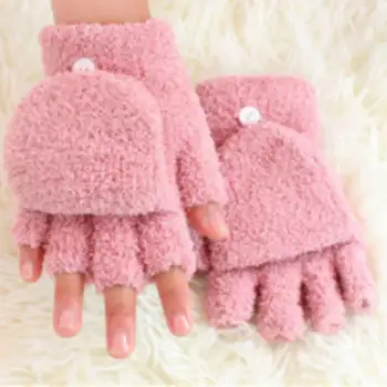 Студенческие перчатки двойного назначения для мальчиков и девочек, теплые зимние коралловые бархатные перчатки с откидывающимся верхом, перчатки на полпальца, вязаные варежки