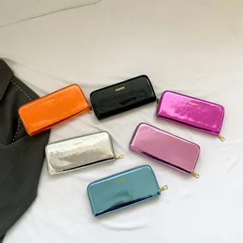 Новая лакированная сумочка контрастного цвета, женская длинная сумочка для отдыха в иностранном стиле, большая вместимость, простая сумочка Изображение 2