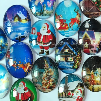 Многоразмерные овальные стеклянные камеи с кабошонами, рождественские картинки со смешанным рисунком, подходят для изготовления ювелирных изделий Flatback TP-113