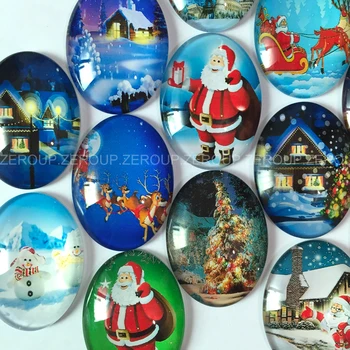 Многоразмерные овальные стеклянные камеи с кабошонами, рождественские картинки со смешанным рисунком, подходят для изготовления ювелирных изделий Flatback TP-113 Изображение 2
